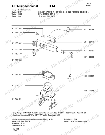 Взрыв-схема холодильника Aeg SAN1642-1 I CH - Схема узла Refrigerator electrical equipment